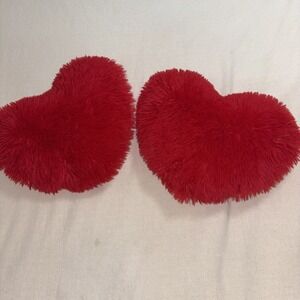 Valentines Red Plush Shag Heart Throw Pillows Set Of Two